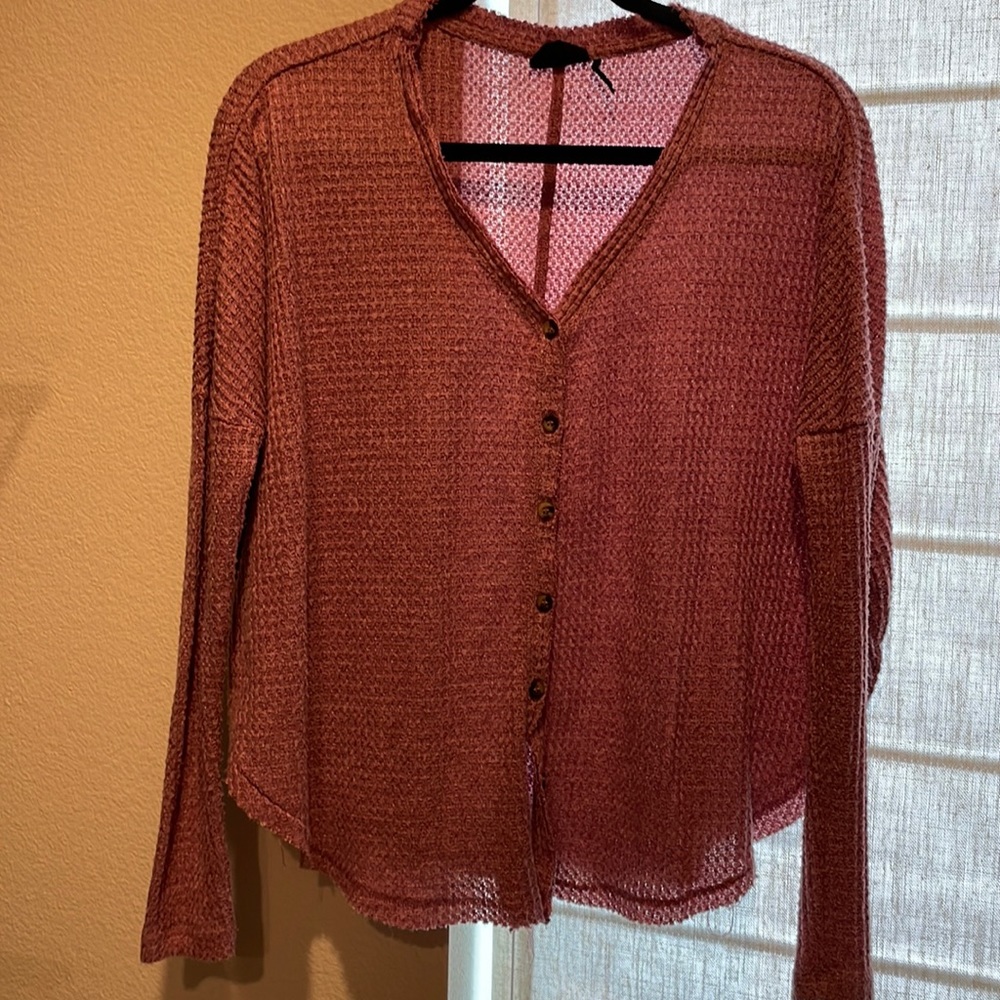 Out From Under waffle button shirt mauve